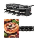 Appareil 3 en 1 - raclette - pizzas - cr�pes 8 personnes 1600w - 8 spatules en bois, 8 caquelons pour ...