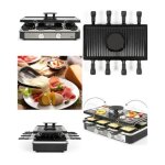 Appareil raclette 8 pers - grill - plancha - pierre de cuisson - 1400 w - 8 po�lons, noire / argent - ...