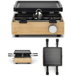 Appareil a raclette en bois de bambou 800w + grill pour 4 personnes rev�tement anti - adh�sif