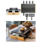 Appareil raclette - grill - plancha finition bois 1200w 8 personnes 8 polons + 4 caquelons double hq ...