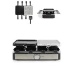 Appareil raclette - grill - plancha - pierre de cuisson chrome 1400 w inclus 8 poêlons noire argent Appareil raclette - grill - plancha - pierre de cuisson chrome 1400 w inclus 8 poêlons noire argent