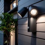 Applique murale ext�rieure led 12w aluminium avec d�tecteur de mouvement pir abel 2 spots gris fonc�