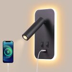 Applique murale led, liseuse de chevet avec interrupteur, port de charge usb, eclairage d'ambiance de ...