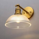 Applique murale vintage pathson, abat - jour verre ray�, laiton antique, e27, salle de bain / chambre. ...