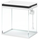 Aquarium en verre 14l - systme de filtration, eclairage led, pompe a eau, couvercle - blanc