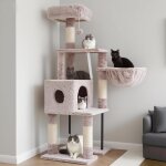 Arbre  chat, 125 cm petit arbre avec niche, plateforme douce, griffoir en sisal, panier et structure ...
