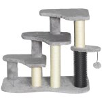 Arbre a chat 3 marches 3 griffoirs bande massante 2 jeux boules peluche gris clair Arbre a chat 3 marches 3 griffoirs bande massante 2 jeux boules peluche gris clair