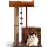 Arbre a chat, 76 cm arbre a chat rtro avec poteau carr unique, tour a chat en bois avec boules en argent, ...