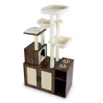 Arbre a chat 87 x 45 x 161 cm avec bac a liti�re ferm� et station d'alimentation en bois marron helloshop26 ...