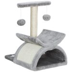 Arbre a chat design - griffoir, grattoir - jeu 2 boules rotatif, panier, tunnel - sisal peluche grise ...