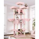 Arbre a chat grand rose, arbres a chats xxl hauteur 204 cm avec 3 perchoirs rembourrs, 2 niches, 2 paniers, ...