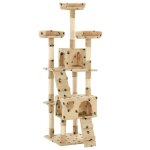 Arbre a chat griffoir grattoir niche jouet animaux peluch� en sisal 170 cm beige motif de pattes helloshop26 ...
