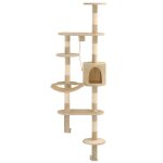 Arbre a chat griffoir grattoir niche jouet animaux peluch� en sisal montage mural 194 cm beige helloshop26 ...