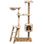 Arbre a chat et griffoir sisal 150 cm empreintes de pattes beige