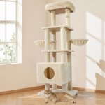 Arbre a chat griffoir xxl tour d'escalade extra solide 6 niveaux 180cm, arbres d'activit stable avec ...