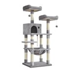 Arbre a chat hauteur 143 cm, tour de jeux pour chat, avec 11 poteaux a griffer, 2 plateformes, 1 niche, ...