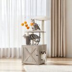 Arbre a chat avec maison de toilettes, niche pour chat de 134 cm avec chache - litire, poteaux a griffer, ...