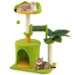 Arbre a chat multi - niveaux 79 cm costway, feuilles artificielles, griffoirs en sisal, perchoir, toilettage ...