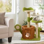 Arbre a chat multi - niveaux 92 cm costway, condo tronc, lit en peluche, pompon, jouet a ressort, plates ...