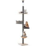 Arbre a chat du sol au plafond hauteur ajustable 236 - 271 cm 5 niveaux espace de jeu cosy en bois gris ...