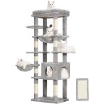 Arbre a chat stable a plusieurs etages avec grande surface de couchage, hamac confortable et panier pour ...