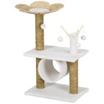 Arbre a chat style cosy chic fleur - griffoirs, tunnel, plateformes, 4 jeux de boules - peluche blanche ...