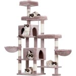 Arbre a chat xxl pour grands chats, 180 cm de haut, stable, elargi a droite, avec 3 plateformes confortables, ...