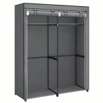 Armoire chambre, penderie avec 2 tringles, porte - v�tements, housse en tissu, porte - manteau, pliable, ...