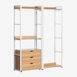 Armoire modulaire ouverte 2 pi�ces avec porte - manteau, tiroirs en acier et mdf ariaster naturel