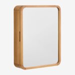 Armoire murale rectangulaire 45x60 cm pour salle de bain en bois de teck avec miroir et coins arrondis ...