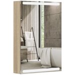 Armoire murale salle de bain 1 porte miroir lumineux led int�gr� 50 x 70 cm 2 �tag�res verre effet bois ...