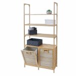 Armoire de salle de bain en bambou hwc - n83, �tag�re, armoire de rangement, 2 paniers � linge 168x81x33cm ...