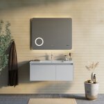 Armoire de salle de bains murale blanche de 100 cm, miroir tactile et horloge monaco