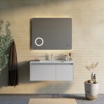 Armoire de toilette murale 100cm grise avec miroir a led et horloge monaco
