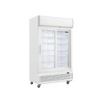 Armoire ventile positive 950 litres, 2 portes vitres coulissantes, avec caisson lumineux, blanche, ...