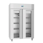 Armoire vitr�e r�frig�r�e positive 1400 l, double porte, inox, classe b