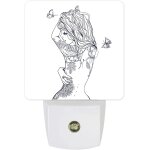 Art women tatouage fleurs et papillon led veilleuse avec capteurs du cr�puscule a l'aube, veilleuse de ...