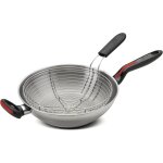 Asfasfq - lagostina linea rossa wok  induction avec panier  frire en acier inoxydable 18 / 10 argent ...