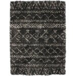 Asma - tapis style berb�re � poils longs motifs tribal en polypropyl�ne 133 x 190 cm noir et blanc