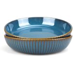 Assiette creuse 21 cm, saladier en c�ramique, lot de 2 assiettes plates, bleu