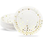 Assiettes a dessert 18cm paillettes dores assiettes en carton jetables blanc assiettes en papier 50 ...