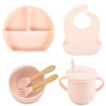 Assiette a manger en silicone pour bb, 6 pices / ensemble, avec bol a ventouse, gobelet, bavoirs cuillre ...