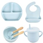 Assiette a manger en silicone pour bb, 6 pices / ensemble, avec bol a ventouse, gobelet, bavoirs cuillre ...