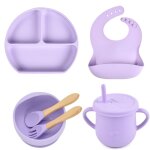 Assiette a manger en silicone pour bébé, 6 pièces / ensemble, avec bol a ventouse, gobelet, bavoirs cuillère ... Assiette a manger en silicone pour bébé, 6 pièces / ensemble, avec bol a ventouse, gobelet, bavoirs cuillère ...