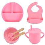 Assiette a manger en silicone pour bébé, 6 pièces / ensemble, avec bol a ventouse, gobelet, bavoirs cuillère ... Assiette a manger en silicone pour bébé, 6 pièces / ensemble, avec bol a ventouse, gobelet, bavoirs cuillère ...