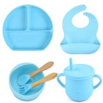 Assiette a manger en silicone pour bb, 6 pices / ensemble, avec bol a ventouse, gobelet, bavoirs cuillre ...