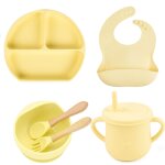 Assiette a manger en silicone pour bb, 6 pices / ensemble, avec bol a ventouse, gobelet, bavoirs cuillre ...