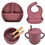 Assiette a manger en silicone pour bb, 6 pices / ensemble, avec bol a ventouse, gobelet, bavoirs cuillre ...