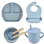 Assiette a manger en silicone pour bb, 6 pices / ensemble, avec bol a ventouse, gobelet, bavoirs cuillre ...