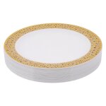 Assiettes en plastique jetables en or, en dentelle, pour fête de mariage, assiettes a salade et a dessert, ... Assiettes en plastique jetables en or, en dentelle, pour fête de mariage, assiettes a salade et a dessert, ...